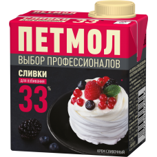 Сливки для взбивания "Петмол" 33% 500г, Россия