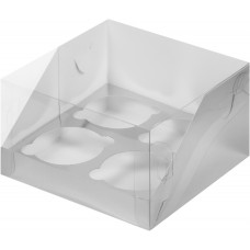 Коробка для 4 капкейков с пластиковой крышкой, серебро(вкладыш белый), Россия