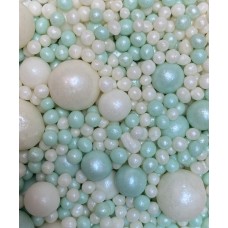 Драже зерновое взорванные зерна риса в цветной кондитерской глазури «Жемчуг изумруд, серебро» 50 г, Россия